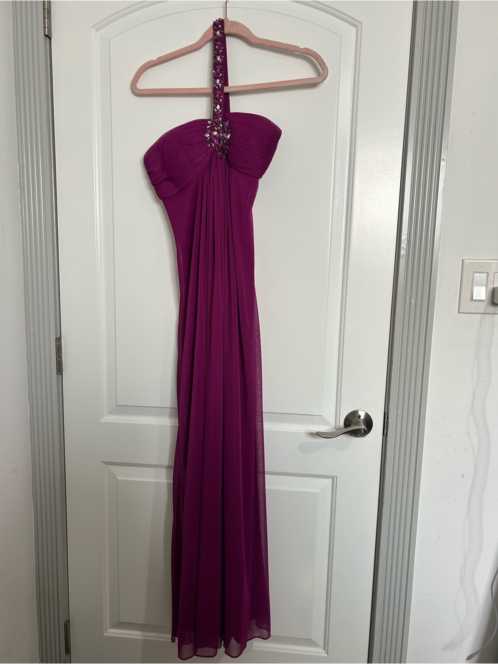 y2k 90s Vintage Cache Magenta One-Shoulder Chiffon Maxi Gown Dress Size XS chic